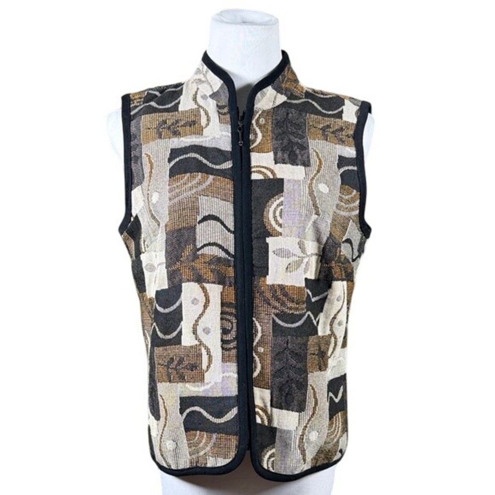 Coldwater Creek Womens M Tapestry Vest Full Zip Abstract Geometric Earth Tones